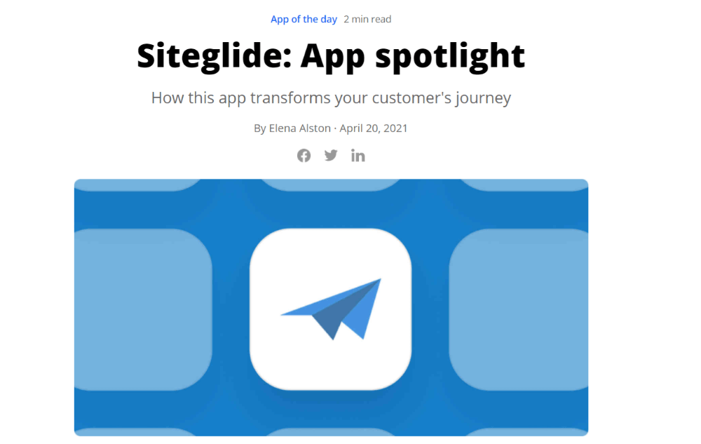 Siteglide as Zapier App Of The Day