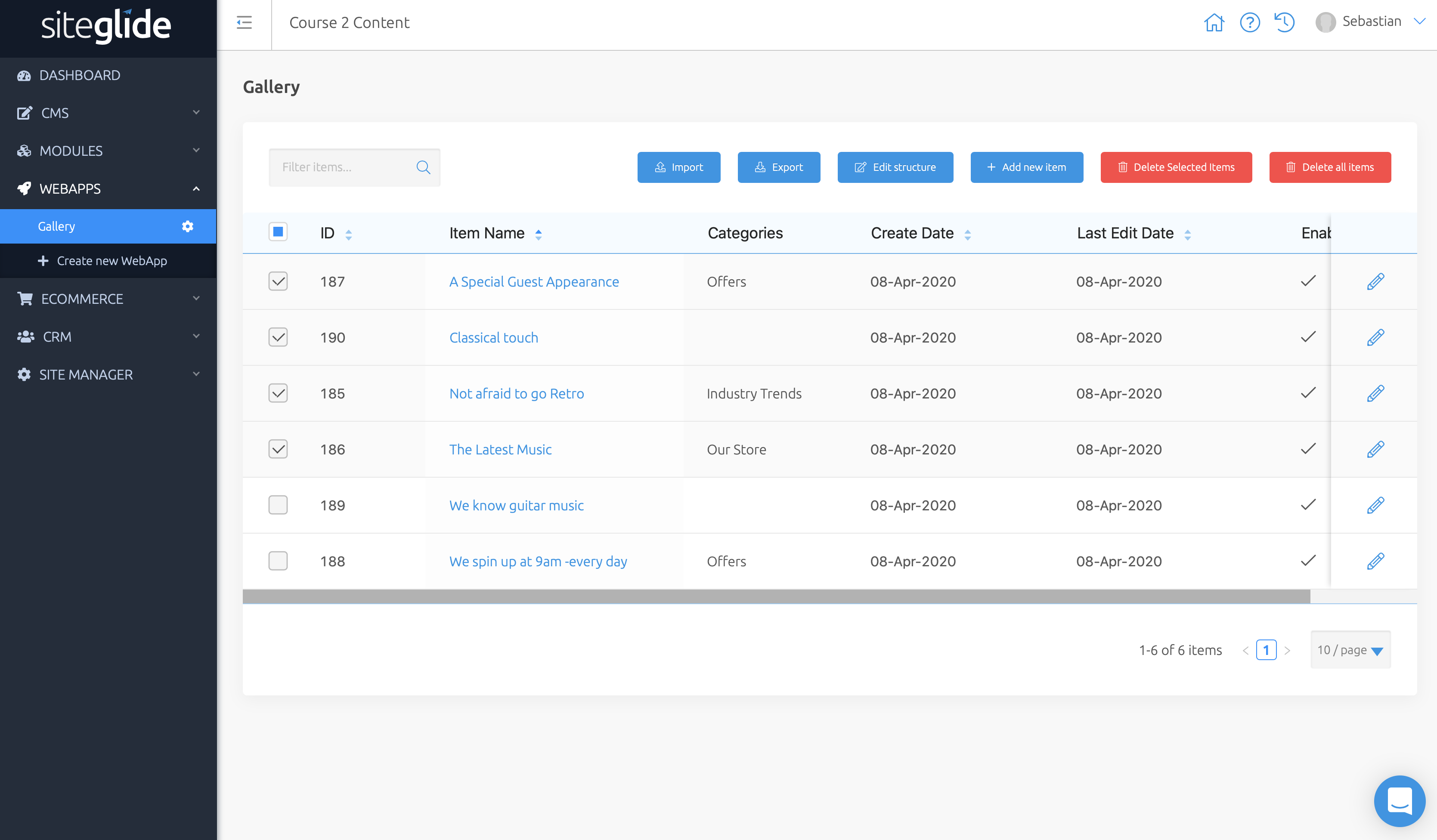 Bulk options in admin